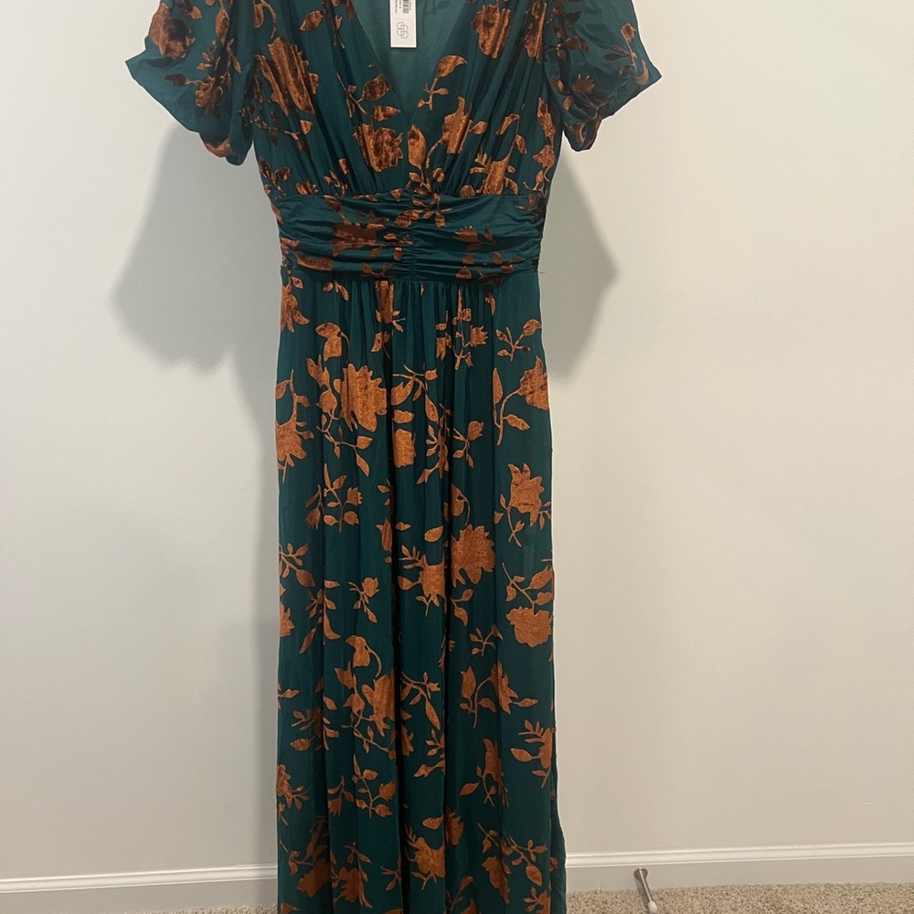 Baltic Born Leslie Burnout Maxi Dress Size Small Jade Green & Bronze Velvet - Picture 4 of 9